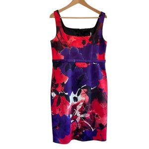 T Tahari Cocktail Sheath Dress Women’s 10 Floral Sleeveless Belted Midi